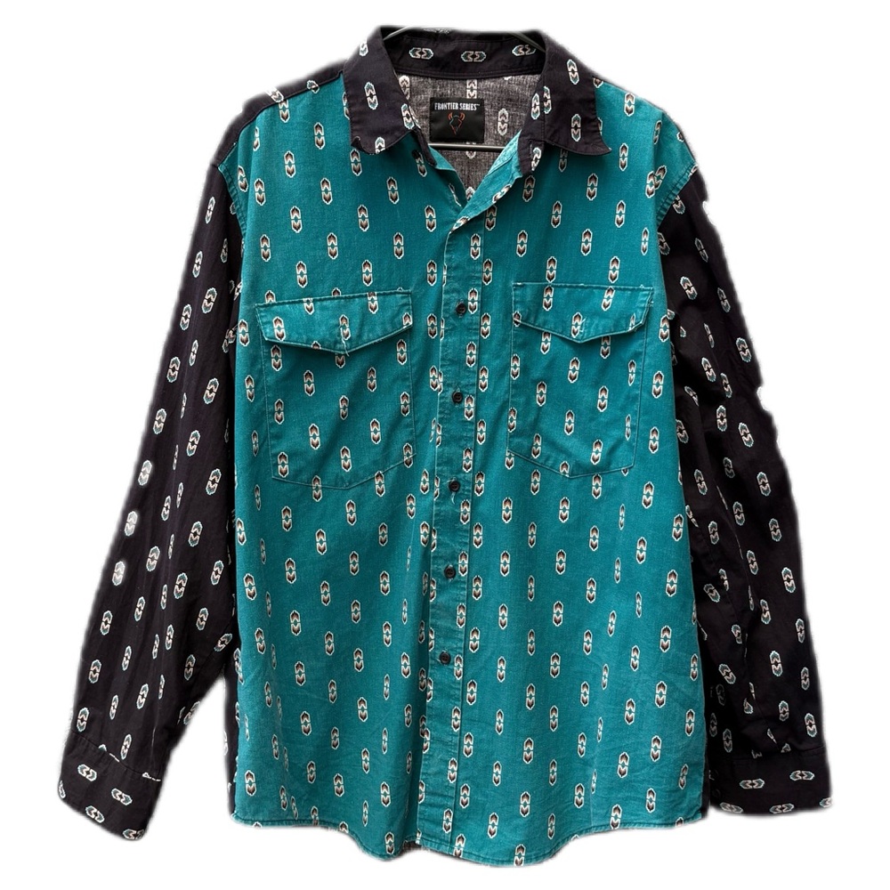 Vintage Frontier Series Button Up Western Long Sleeve Collared Dress T-shirt